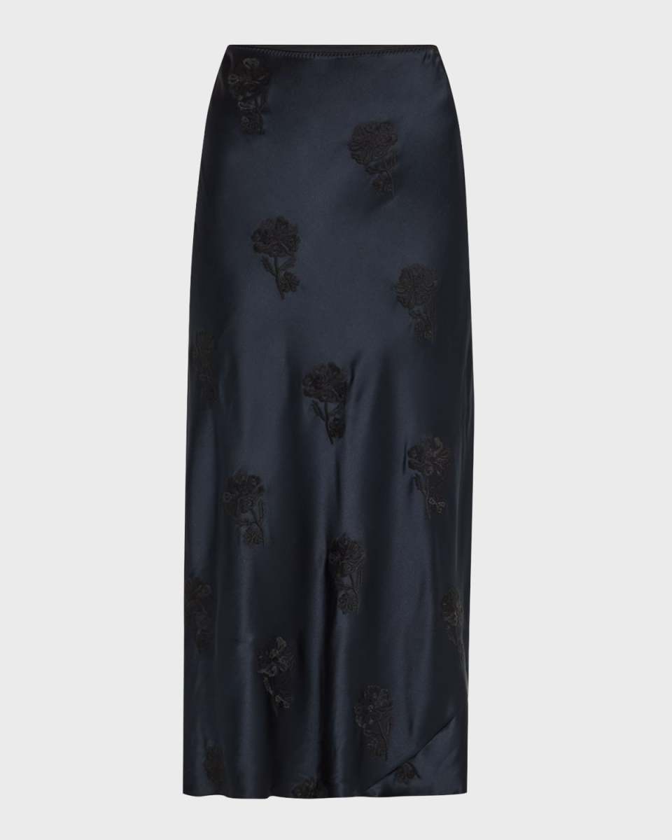 Sense Of Shine II Embroidered Satin Midi Skirt